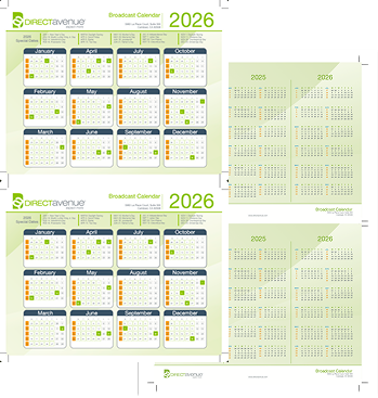 Visual example of a broadcast calendar for the year 2026